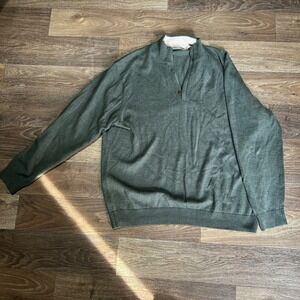 Raffi Mens Green Merino Wool Quarter Zip Pullover Sweater XL 54